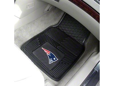 Vinyl Front Floor Mats with New England Patriots Logo; Black (Universal; Some Adaptation May Be Required)