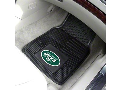 Vinyl Front Floor Mats with New York Jets Logo; Black (Universal; Some Adaptation May Be Required)