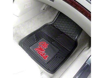 Vinyl Front Floor Mats with Ole Miss Logo; Black (Universal; Some Adaptation May Be Required)