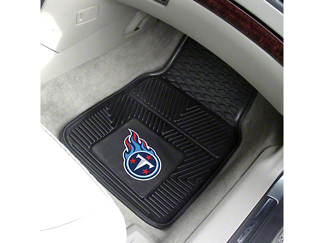 Vinyl Front Floor Mats with Tennessee Titans Logo; Black (Universal; Some Adaptation May Be Required)