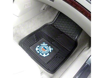 Vinyl Front Floor Mats with U.S. Coast Guard Logo; Black (Universal; Some Adaptation May Be Required)