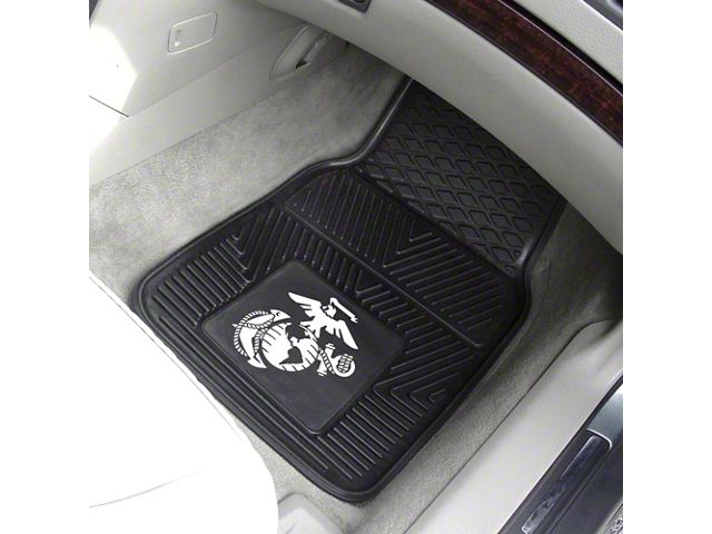 Vinyl Front Floor Mats with U.S. Marines Logo; Black (Universal; Some Adaptation May Be Required)
