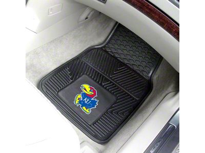 Vinyl Front Floor Mats with University of Kansas Logo; Black (Universal; Some Adaptation May Be Required)
