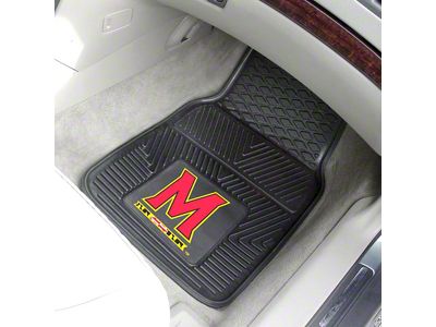 Vinyl Front Floor Mats with University of Maryland Logo; Black (Universal; Some Adaptation May Be Required)