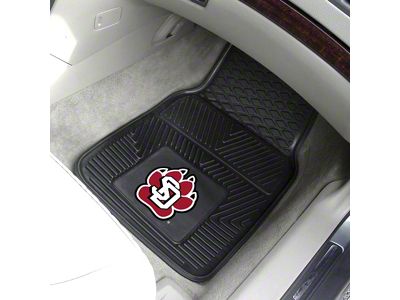 Vinyl Front Floor Mats with University of South Dakota Logo; Black (Universal; Some Adaptation May Be Required)