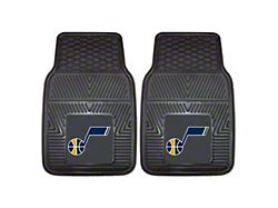 Vinyl Front Floor Mats with Utah Jazz Logo; Black (Universal; Some Adaptation May Be Required)