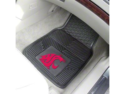 Vinyl Front Floor Mats with Washington State University Logo; Black (Universal; Some Adaptation May Be Required)