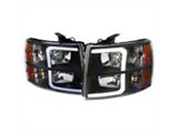 LED Bar Factory Style Headlights with Bumper Lights; Matte Black Housing; Clear Lens (07-14 Silverado 2500 HD)