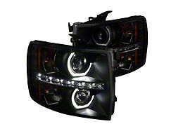 Dual Halo Projector Headlights; Black Housing; Smoked Lens (07-13 Silverado 1500)