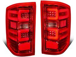 Dual C-Bar LED Tail Lights; Chrome Housing; Red Lens (14-18 Sierra 1500 w/ Factory Halogen Tail Lights)