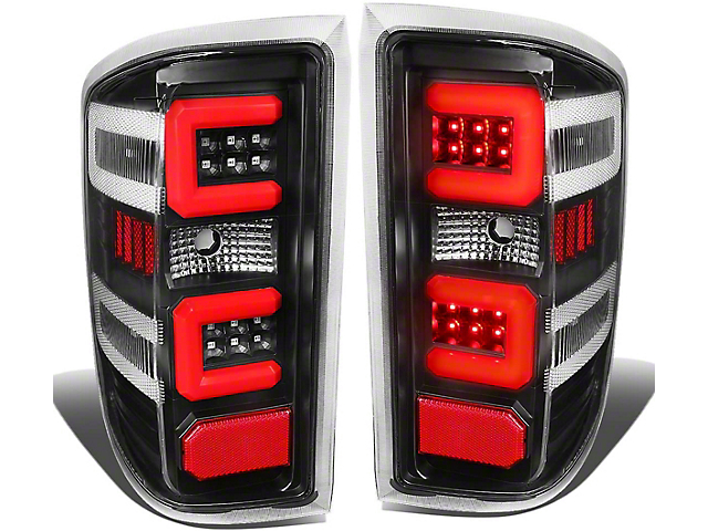 Dual Red C-Bar LED Tail Lights; Black Housing; Clear Lens (15-19 Silverado 2500 HD w/ Factory Halogen Tail Lights)