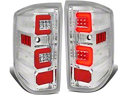 Dual Red C-Bar LED Tail Lights; Chrome Housing; Clear Lens (14-18 Sierra 1500 w/ Factory Halogen Tail Lights)