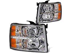 LED DRL Headlights with Amber Corner Lights; Chrome Housing; Clear Lens (07-13 Silverado 1500)