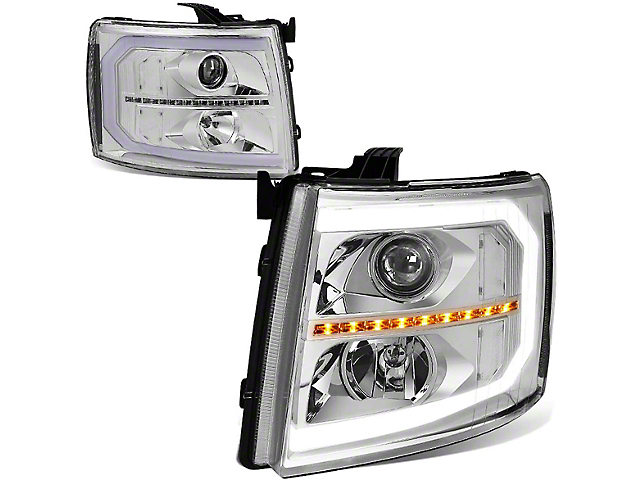 Sequential LED Turn Signal Projector Headlights with Clear Corner Lights; Chrome Housing; Clear Lens (07-14 Silverado 2500 HD)