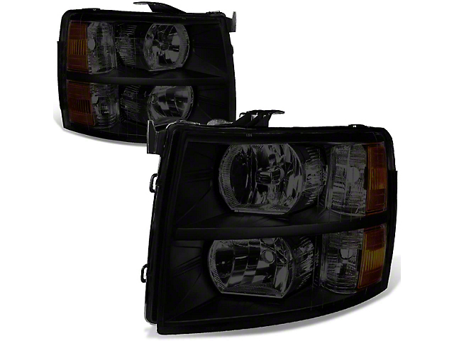 Factory Style Headlights with Amber Corner Lights; Black Housing; Smoked Lens (07-14 Silverado 2500 HD)