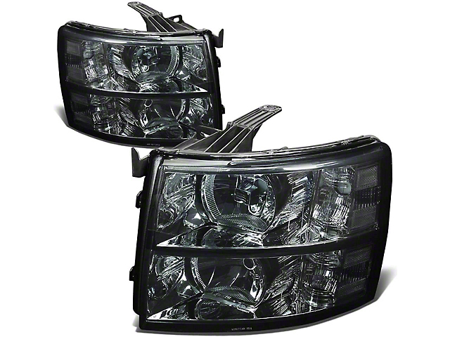 Factory Style Headlights with Clear Corner Lights; Chrome Housing; Smoked Lens (07-14 Silverado 2500 HD)