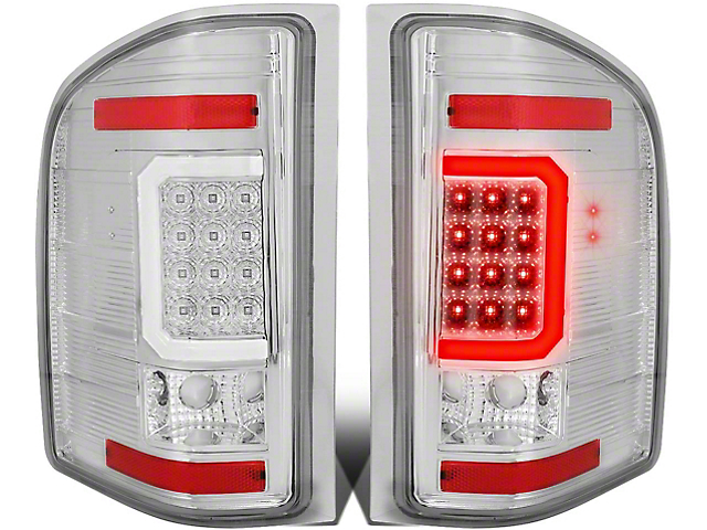 Tron Style C-Bar LED Tail Lights; Chrome Housing; Clear Lens (07-14 Sierra 2500 HD)