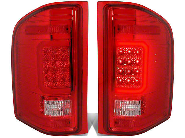 Tron Style C-Bar LED Tail Lights; Chrome Housing; Red Lens (07-14 Sierra 2500 HD)