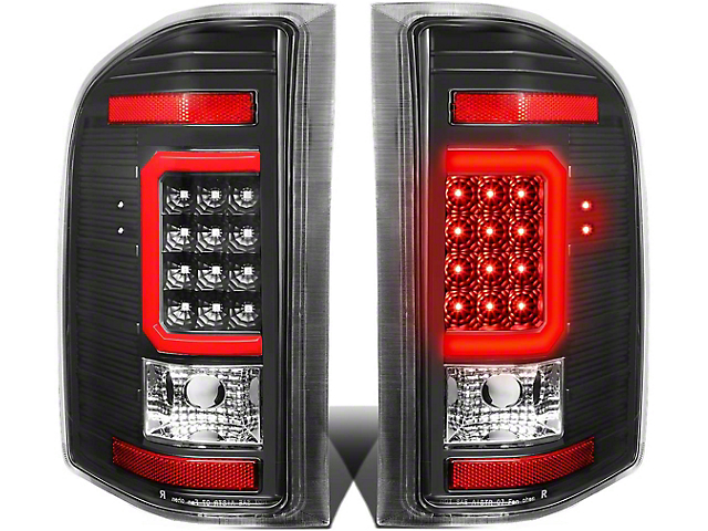 Red C-Bar LED Tail Lights; Black Housing; Clear Lens (07-14 Sierra 2500 HD)