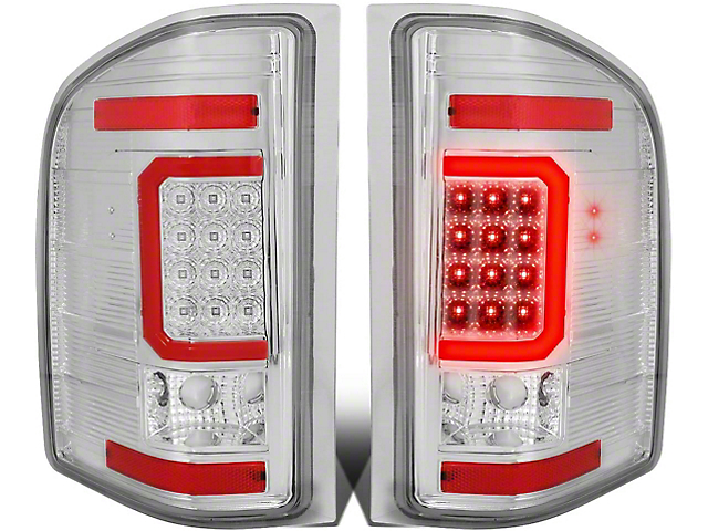 Red C-Bar LED Tail Lights; Chrome Housing; Clear Lens (07-14 Sierra 2500 HD)