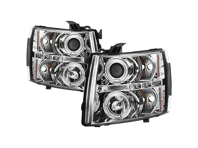 LED Halo Projector Headlights; Chrome Housing; Clear Lens (07-14 Silverado 2500 HD)