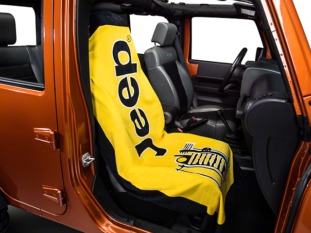 Towel2Go Seat Cover with Jeep and Grille Logo; Yellow (Universal; Some Adaptation May Be Required)
