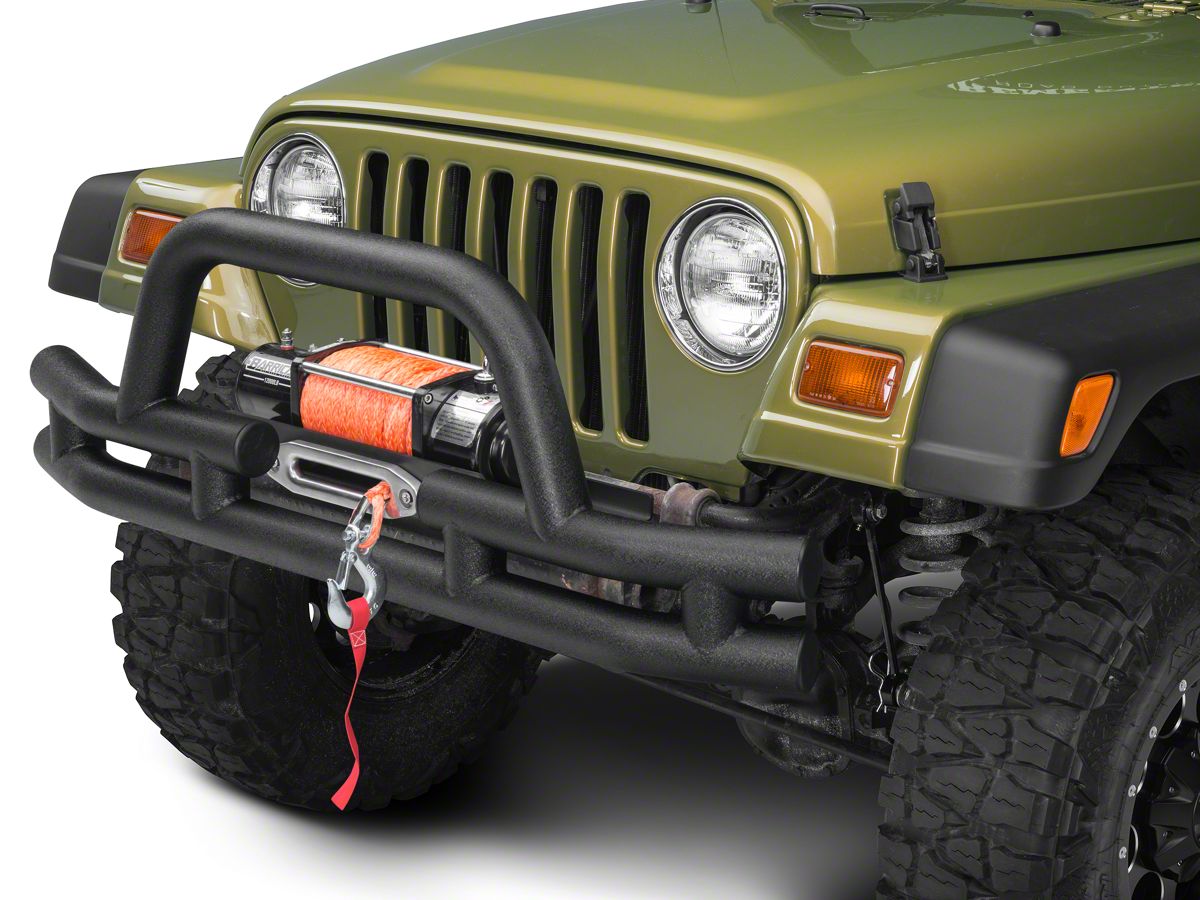 Barricade Jeep Wrangler Tubular Front Bumper with Winch Cutout; Textured  Black J100164 (87-06 Jeep Wrangler YJ & TJ) - Free Shipping
