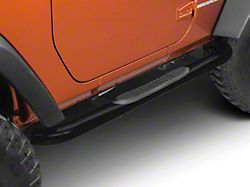 RedRock 3-Inch Round Curved Side Step Bars; Textured Black (07-18 Jeep Wrangler JK 2-Door)