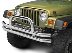 Barricade Double Tubular Front Bumper with Classic Over-Rider Hoop; Polished (87-06 Jeep Wrangler YJ & TJ)