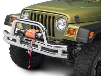 Barricade Double Tubular Front Bumper with Winch Cutout; Polished (87-06 Jeep Wrangler YJ & TJ)