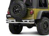 Barricade Double Tubular Rear Bumper with Receiver Hitch; Polished (76-06 Jeep CJ, Wrangler YJ & TJ)