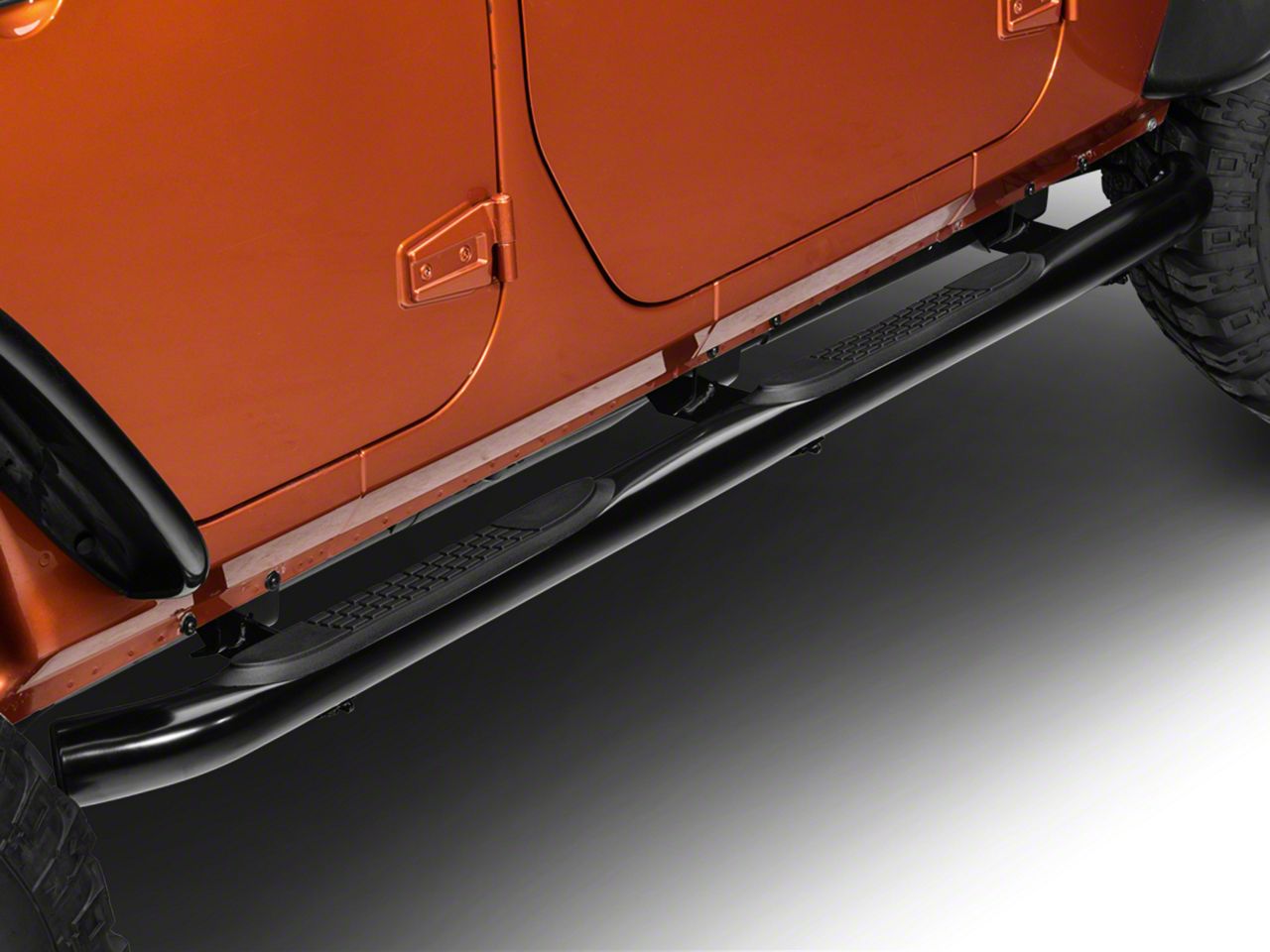 RedRock 3-Inch Round Curved Side Step Bars; Semi-Gloss Black (07-18 Jeep  Wrangler JK 4-Door)