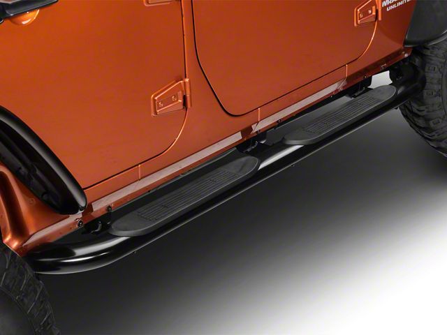 RedRock 4-Inch Oval Curved Side Step Bars; Semi-Gloss Black (07-18 Jeep Wrangler JK 4-Door)