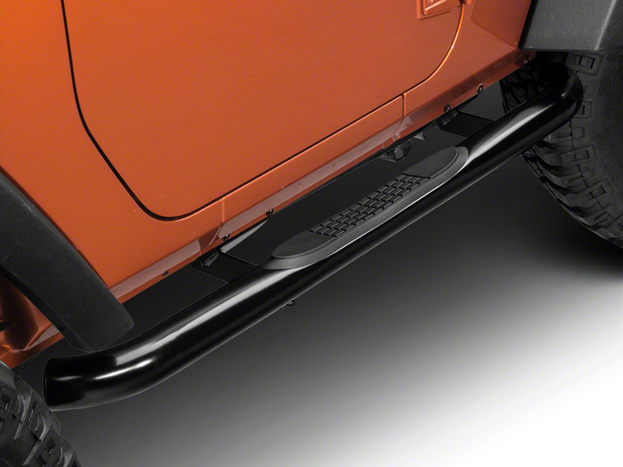 RedRock Jeep Wrangler 3-Inch Round Curved Side Step Bars; Semi-Gloss ...