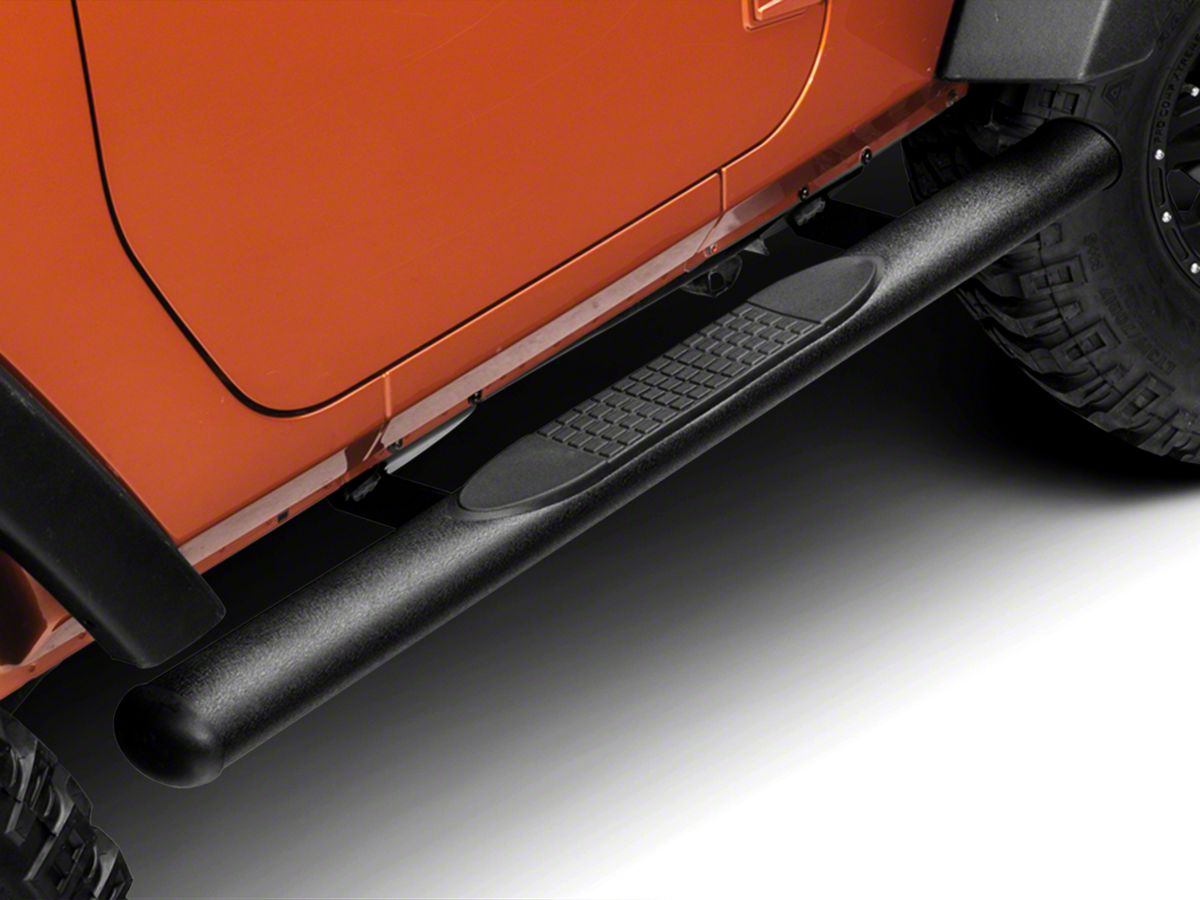 REDROCK 4x4 4-Inch Oval Straight Side Step Bars; Textured Black for Jeep Wrangler JK 2007-2018 