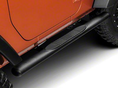 RedRock 4-Inch Oval Straight Side Step Bars; Textured Black (07-18 Jeep Wrangler JK 2-Door)