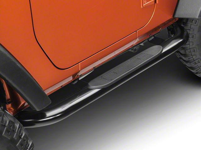 RedRock 4-Inch Oval Curved Side Step Bars; Semi-Gloss Black (07-18 Jeep Wrangler JK 2-Door)