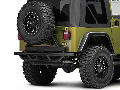 RedRock Jeep Wrangler Tubular Rock Crawler Rear Bumper with Tire Carrier;  Textured Black J100585 (97-06 Jeep Wrangler TJ) - Free Shipping