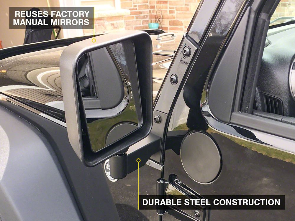 Barricade Side Mirror Relocation Kit; Textured Black (0718 Jeep