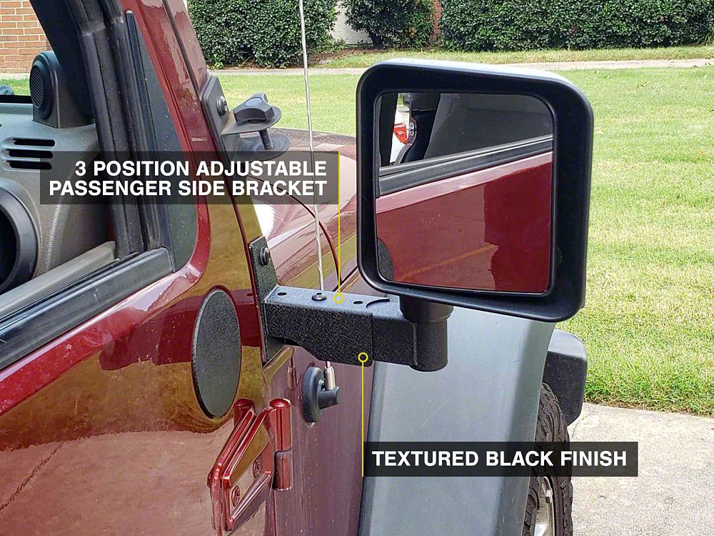 Barricade Side Mirror Relocation Kit; Textured Black (0718 Jeep