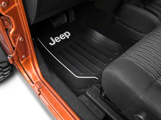 Elite Front Floor Mats with Jeep Logo; Black (66-22 Jeep CJ5, CJ7, Wrangler YJ, TJ, JK & JL)