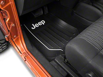 Jeep Wrangler Front Floor Mats with Jeep Logo; Black (66-23 Jeep CJ5, CJ7,  Wrangler YJ, TJ, JK & JL) - Free Shipping