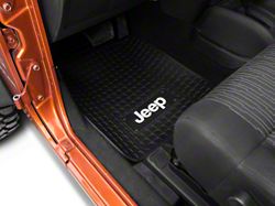 Front Floor Mats with Jeep Logo; Black (76-26 Jeep CJ7, Wrangler YJ, TJ, JK & JL)
