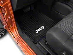 Front Floor Mats with Jeep Logo; Black (87-21 Jeep Wrangler YJ, TJ, JK & JL)