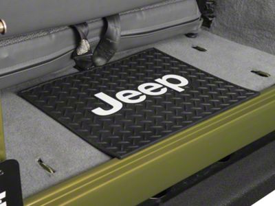 Rear Utility Floor Mat with Jeep Logo; Black (66-24 Jeep CJ5, CJ7, Wrangler YJ, TJ, JK & JL, Excluding 4xe)