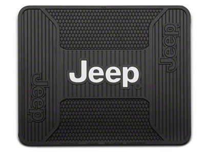 Elite Rear Utility Floor Mat with Jeep Logo; Black (66-24 Jeep CJ5, CJ7, Wrangler YJ, TJ, JK & JL, Excluding 4xe)