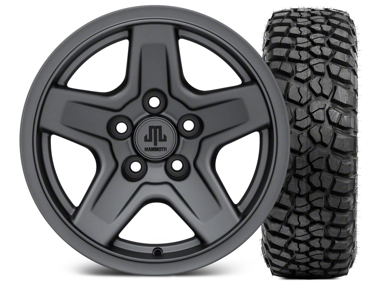 Mammoth Jeep Wrangler Boulder Charcoal 15x8 Wheel & BFG KM2 35x12.5 15