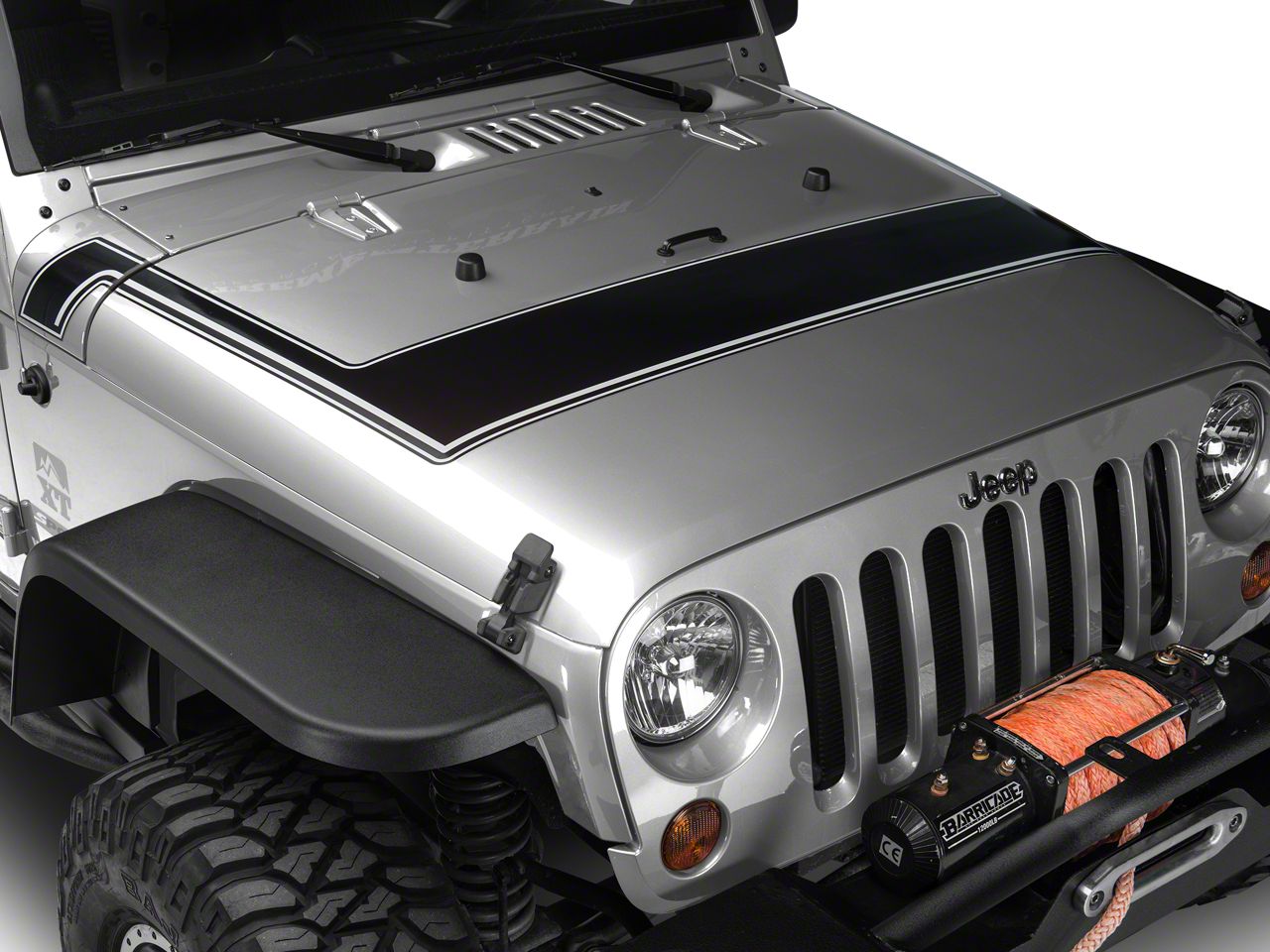 Jeep Wrangler Retro Style Pinstriped Hood Stripes Black & Gray (0718 Jeep Wrangler JK; 2018