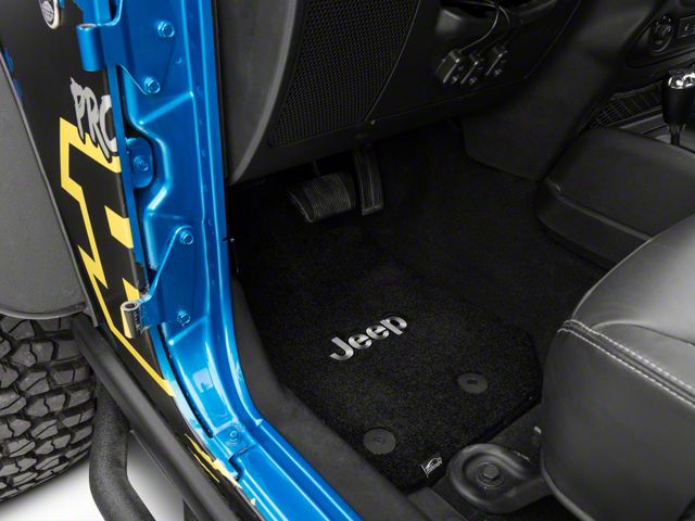 Lloyd Ultimat Front and Rear Floor Mats with Jeep Logo; Black (14-18 Jeep Wrangler JK 4-Door)