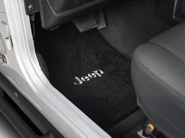 Lloyd Ultimat Front and Rear Floor Mats with Jeep Logo; Black (00-02 Jeep Wrangler TJ)